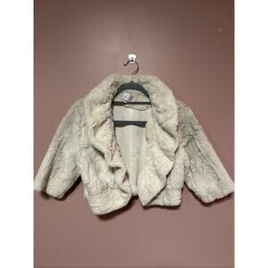 Robbie Bee Signature Faux Fur Ivory Shrug Bolero Bridal Jacket size Small Cream